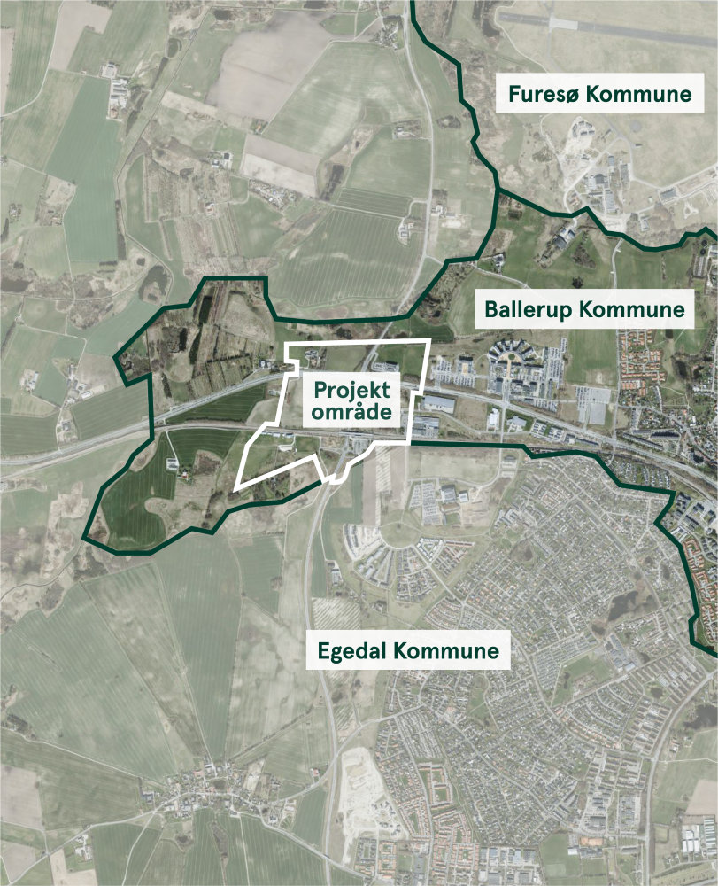 Oversigtskort, Kildedal Bys placering I Ballerup Kommne med Furesø og Egedal som naboer.
